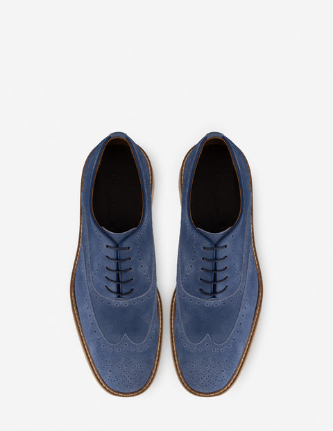 Oxford en piel ante color azul para hombre