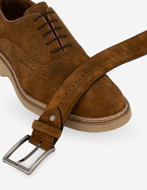 Oxford en piel ante color cuero para hombre