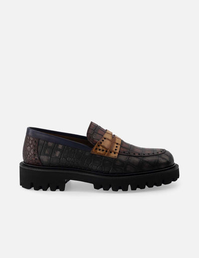Mocasín en piel napa multicolor con grabado tipo coco para hombre.