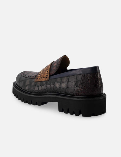 Mocasín en piel napa multicolor con grabado tipo coco para hombre.