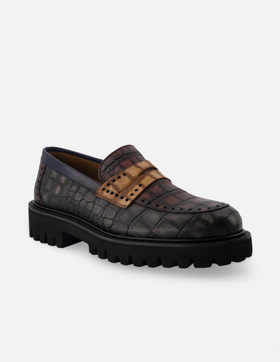 Mocasín en piel napa multicolor con grabado tipo coco para hombre.