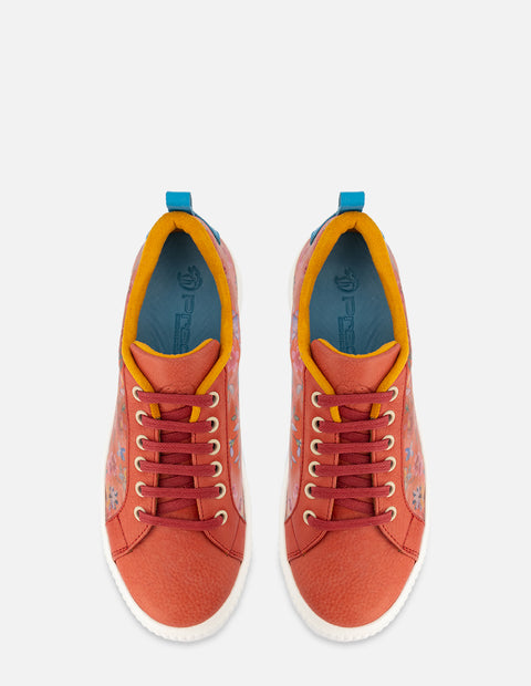 Tenis con estampado floral multicolor en piel color rojo para mujer