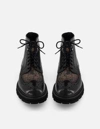 Bota negra piel y textil para hombre con combinación de materiales