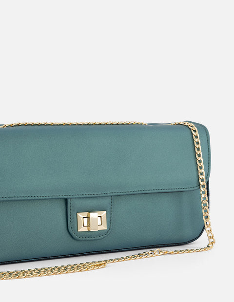 Satchel azul piel charol para mujer con acabado metalizado