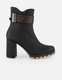 Botines negro piel para mujer con placa lateral