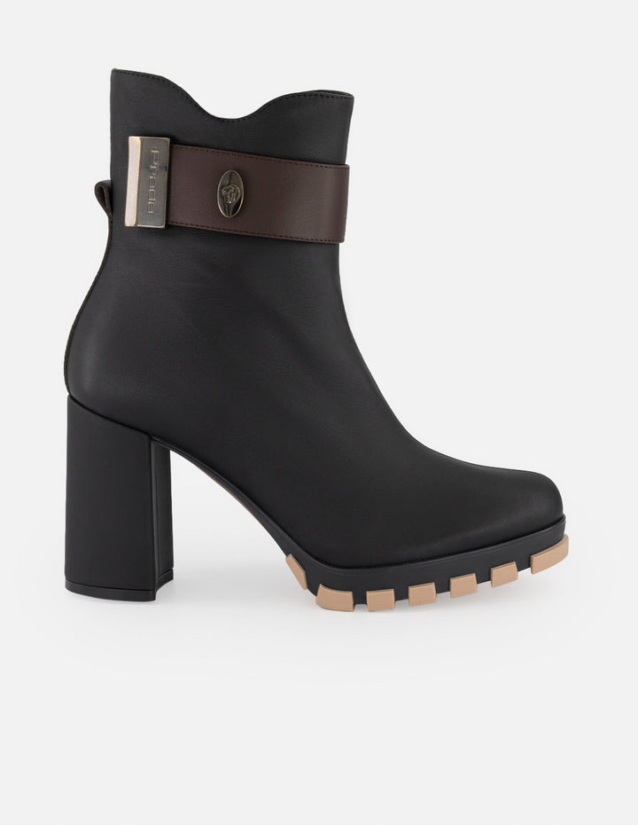 Botines negro piel para mujer con placa lateral