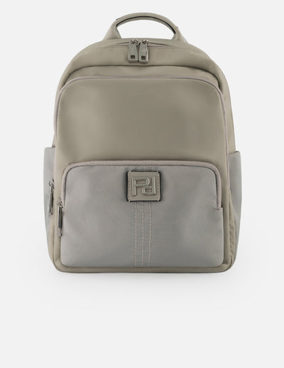 Mochila gris nylon para mujer con 3 compartimentos