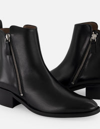 Botines negros de piel para mujer con corte asimétrico