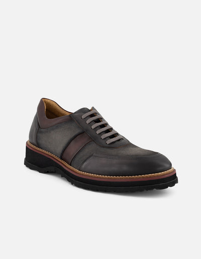 Zapato Oxford gris piel y ante para hombre con combinación de materiales