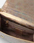 Bolso clutch en piel metalizada oro  con efecto caleidoscopio