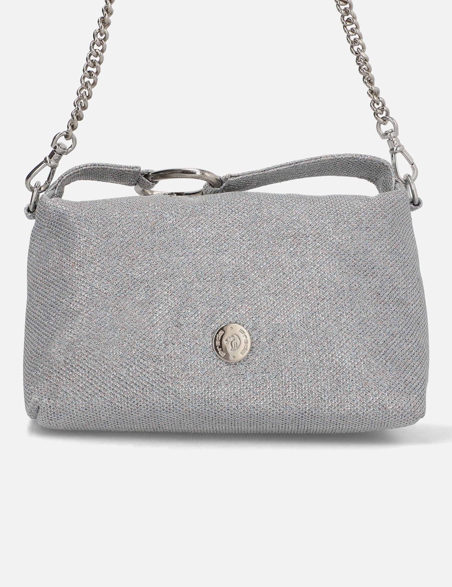 Bolso clutch en textil color plata metalizado