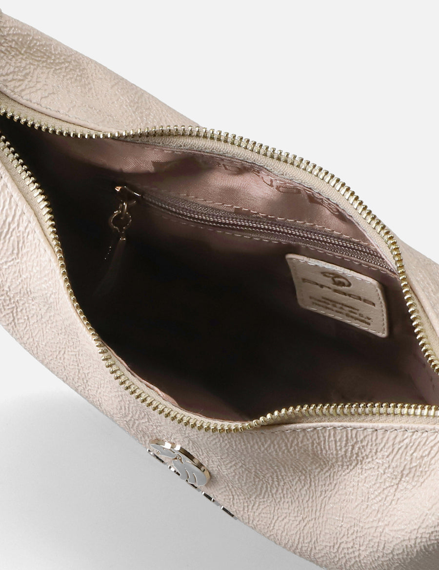 Bolso media Luna en piel charol papiro logo prada Mx