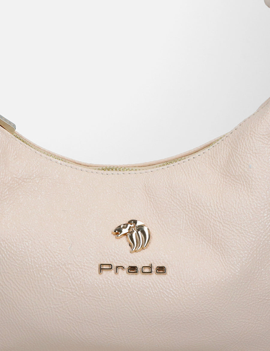Bolso media Luna en piel charol papiro logo prada Mx