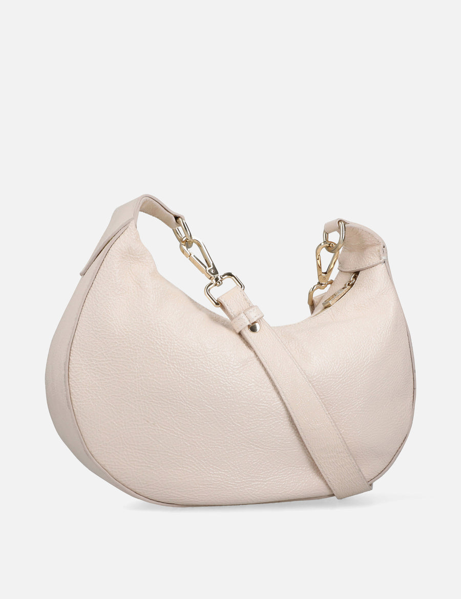 Bolso media Luna en piel charol papiro logo prada Mx