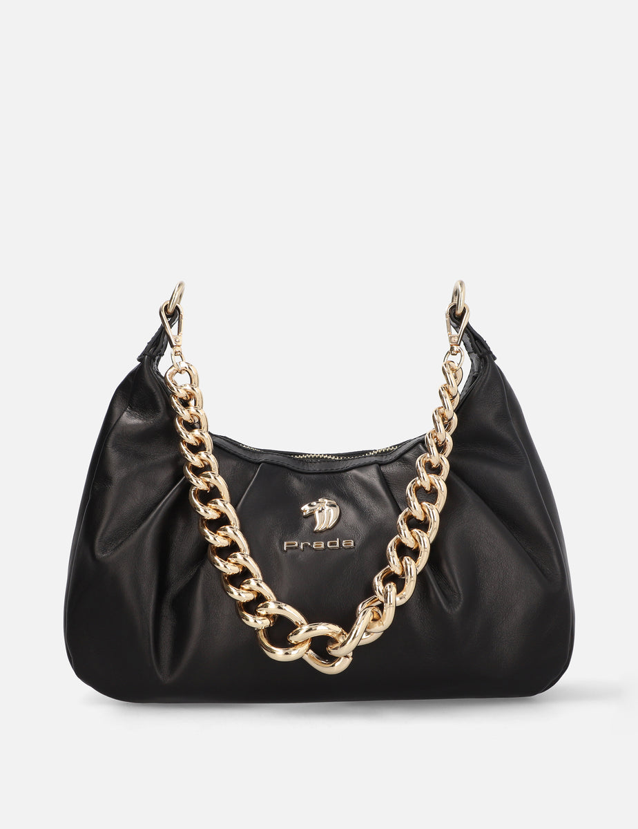 Bolso de hombro con maxi cadena en piel napa logo Prada