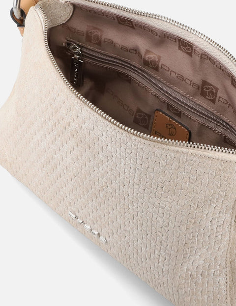 Bandolera en ante grabado tejido color beige