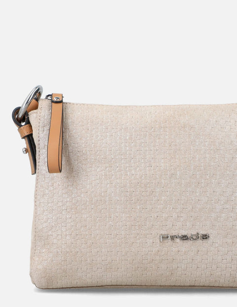 Bandolera en ante grabado tejido color beige