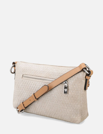 Bandolera en ante grabado tejido color beige