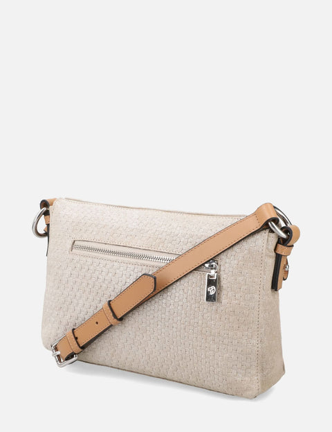 Bandolera en ante grabado tejido color beige