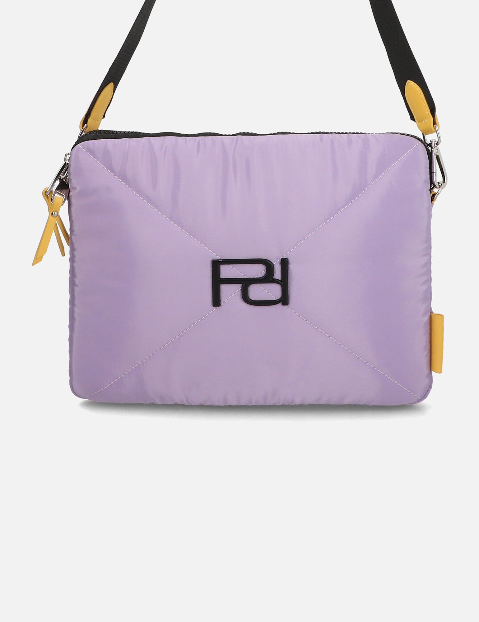 Porta laptop bandolera en nylon capitonado color lila
