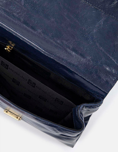 Bolso de hombro en piel charolazulpara mujer