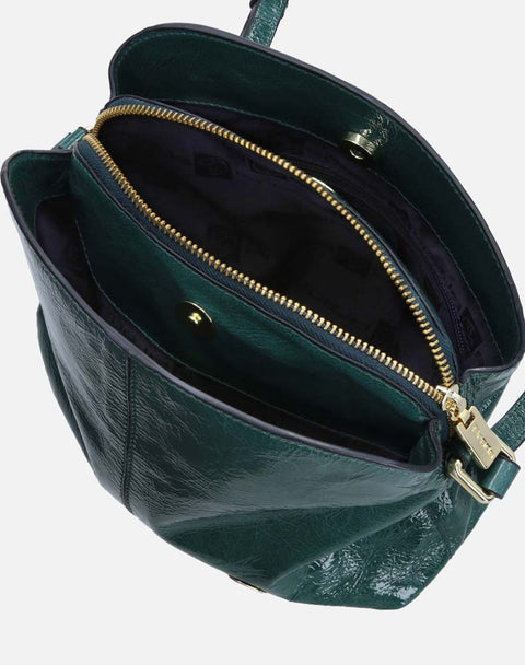 Bolso bandolera en piel charol color verde para mujer