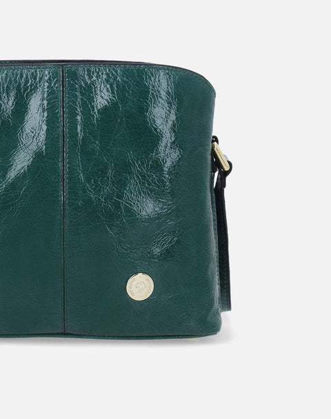 Bolso bandolera en piel charol color verde para mujer