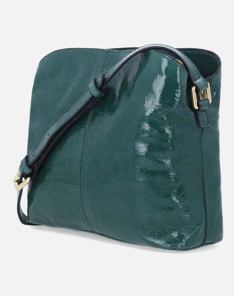 Bolso bandolera en piel charol color verde para mujer