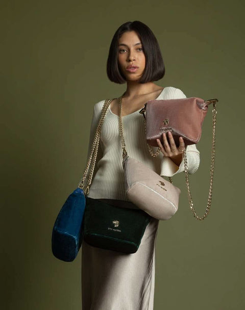 Mini bolso en terciopelo color azul para mujer