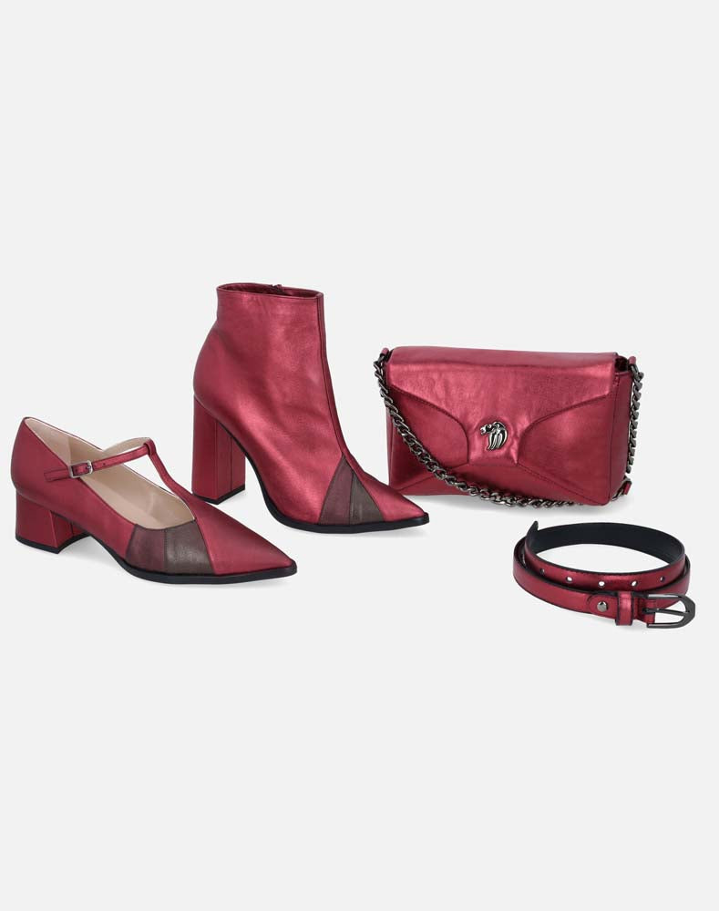 Zapato Mary Jane en piel metalizada con bloques de  color rosa y bronce para mujer