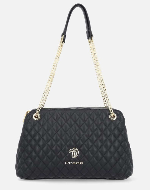 Bolso bandolera de piel capitonada color negro para mujer con detalles