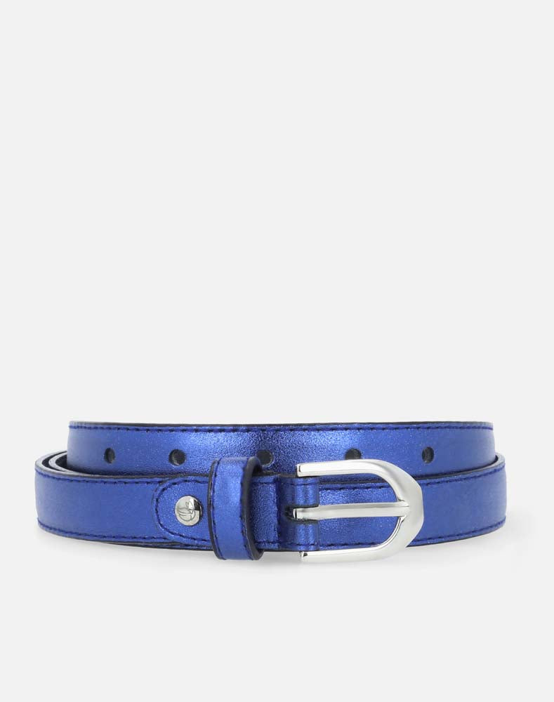 Cinturón Azul piel metalizada para Mujer