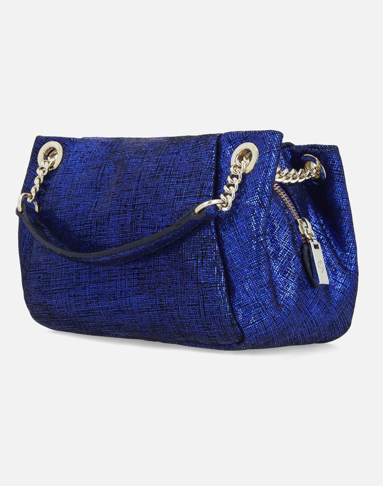 Mini bolso de piel metalizada color azul  para mujer