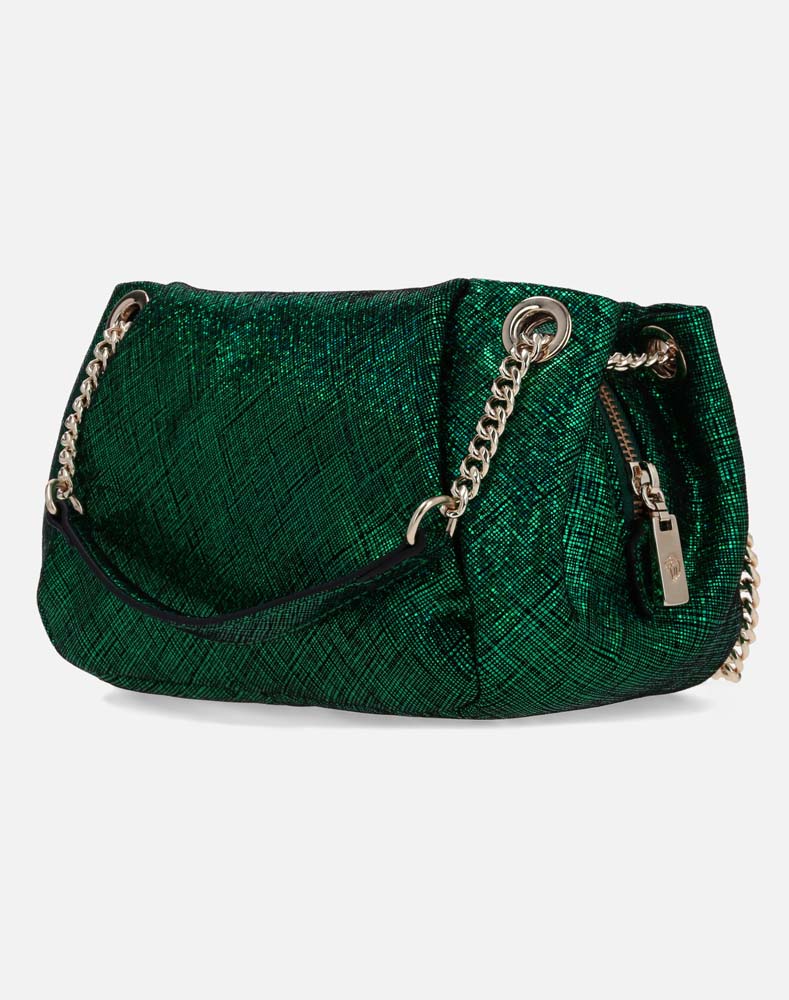 Mini bolso de piel metalizada color verde para mujer