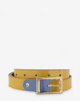 Cinturon reversible en piel florantik azul y amarillo para mujer