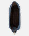 Bolso bandolera de ante con detalle de piel trenzada en color azul para mujer