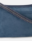 Bolso bandolera de ante con detalle de piel trenzada en color azul para mujer