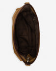 Bolso bandolera de ante con detalle de piel trenzada en color cuero para mujer