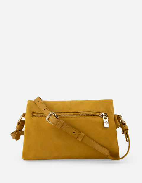 Bolso bandolera de ante en color mostaza para mujer