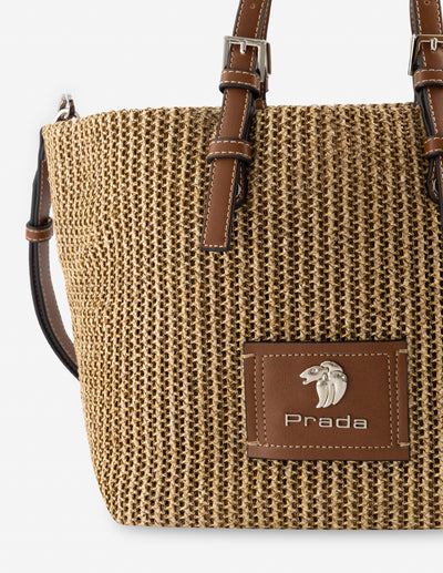 Bolso shopper en rafia color cuero para mujer