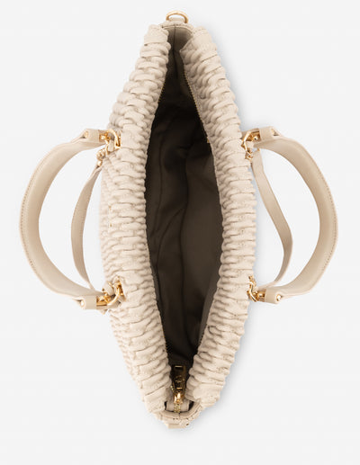 Bolso shopper en piel vegana capitonada color blanco para mujer