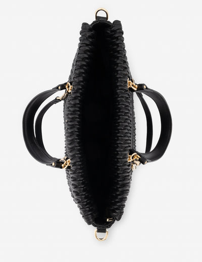 Bolso shopper en piel vegana capitonada color negro para mujer