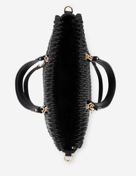 Bolso shopper en piel vegana capitonada color negro para mujer