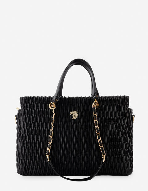 Bolso shopper en piel vegana capitonada color negro para mujer