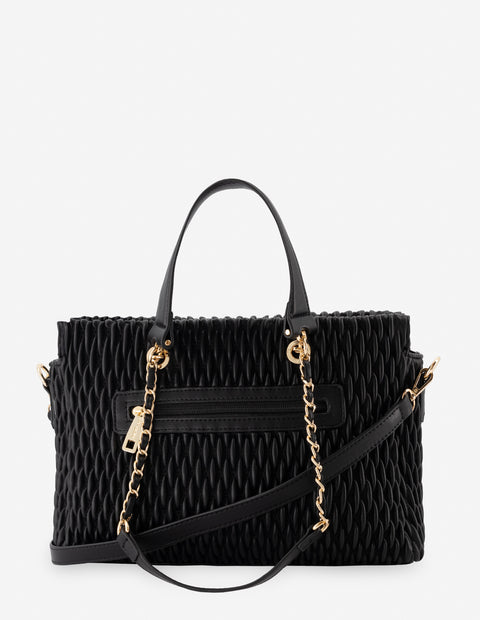 Bolso shopper en piel vegana capitonada color negro para mujer