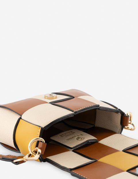 Mini bolso bandolera en piel vegana entrelazada multicolor para mujer