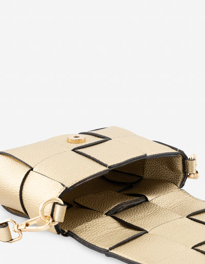 Mini bolso bandolera en piel vegana entrelazada color dorado para mujer