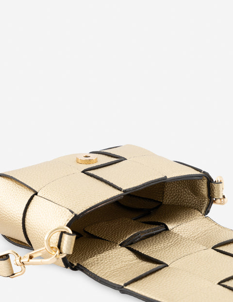 Mini bolso bandolera en piel vegana entrelazada color dorado para mujer