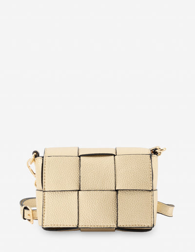 Mini bolso bandolera en piel vegana entrelazada color dorado para mujer