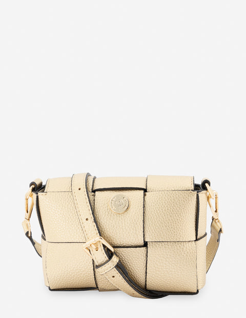 Mini bolso bandolera en piel vegana entrelazada color dorado para mujer